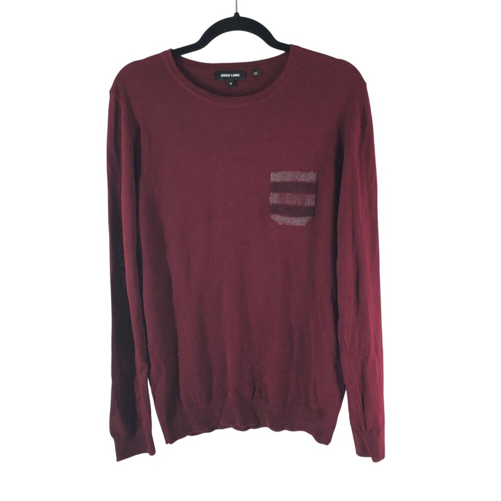 Jared Lang Mens Sweater Wool Blend Crew Neck Burgundy M